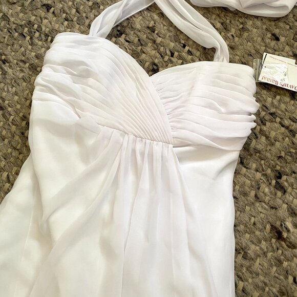 NWT Davids Bridal Halter Chiffon Wedding Dress Size 6 Empire Waist Sweetheart - Picture 13 of 16